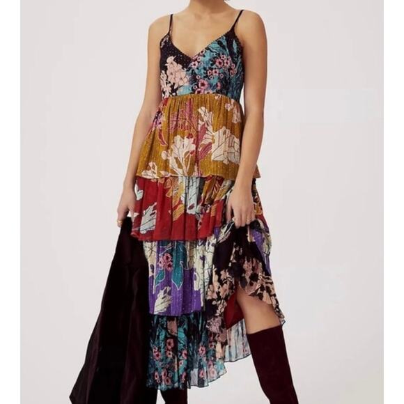 Anthropologie Bhanuni by Jyoti Tiered Layer Maxi Dress Mixed Print Embellish 10 - Picture 4 of 12